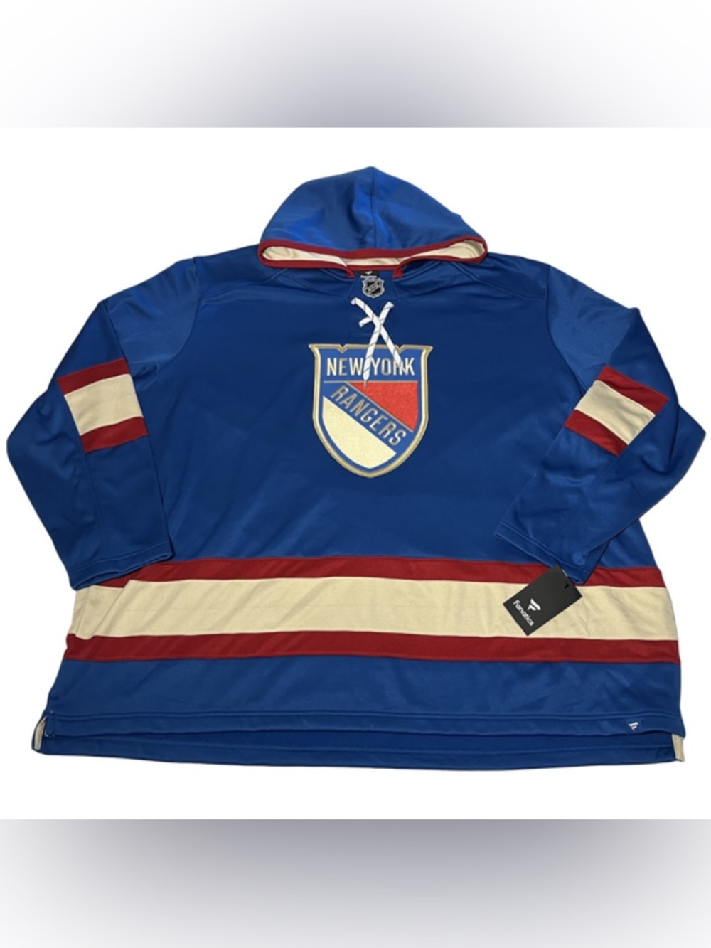 NWT Fanatics NHL Mens 4XL New York Rangers Lace Up Pullover Hoodie Jersey Hockey